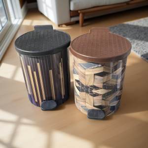 طقم سلة مهملات مدور مرسم مع دعسه / 3 قطع